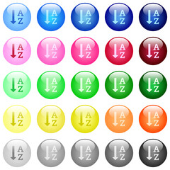 Alphabetically ascending ordered list icons in color glossy buttons