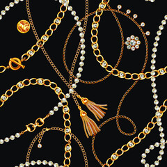 Chains Seamless Pattern. Gold Chains. Jewelry Pattern.