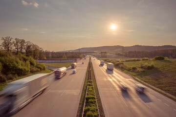 High traffic level on the highway in the evening