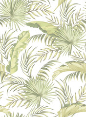 Fototapeta premium Tropical leaves vector pattern. summer botanical illustration for clothes, cover, print, illustration design. 