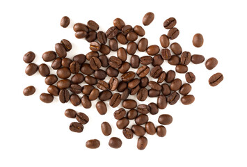 Coffee beans isolated on the white background,Top view.