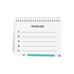 To-do list on a triangular notepad, a vertical surface and a simple pencil for notes. Vector illustration, flat cartoon design, isolated on white background, eps 10.