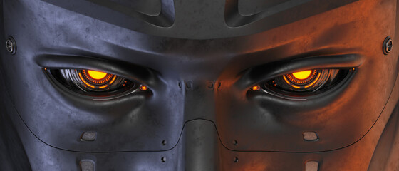Steel robotic eyes, 100% sci-fi vision implants, 3d rendering  © Vladislav Ociacia