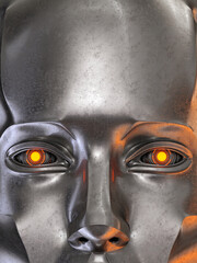 Steel robotic head, 3d rendering	

