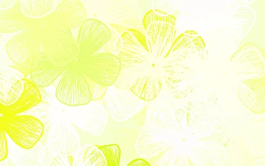 Schilderijen op glas Lichtgroene, gele vectorkrabbelachtergrond met bloemen © smaria2015