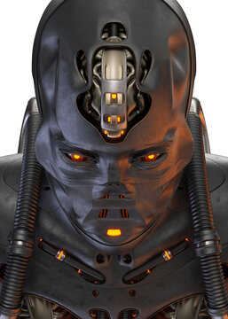 Connected robotic fortune teller without nose and mouth, 3d rendering on white background