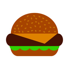 Flat design cheeseburger on a white background, vector
