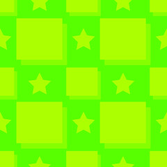 Abstract squares and stars on a green background, seamless pattern, vector