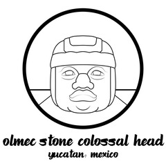 Circle icon line Olmec stone Colossal Head. vector illustration