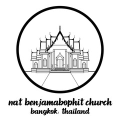 Fototapeta premium Circle icon line Wat Benjamabophit church. vector illustration