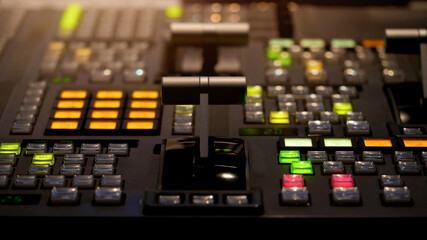 Blur image video switch of Television Broadcast, working with video and audio mixer, control...