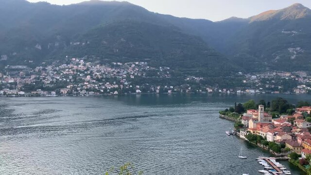 Panoramic view of the village of Torno in summer sunset, Lake Como, Lombardy, Italian Lakes, Italy, Europe
