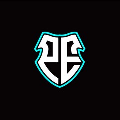 PE initial logo design with a shield shape