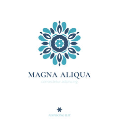 Blue flower logo. Elegant, classic vector. Can be used for jewelry, beauty and fashion industry. Great for emblem, monogram, invitation, flyer, menu, background, or any desired idea.
