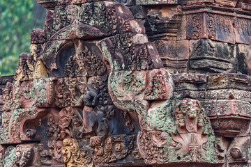 fight between Valin and Surgriva, at Banteay Srei temple in Angkor, Siem Reap, Cambodia