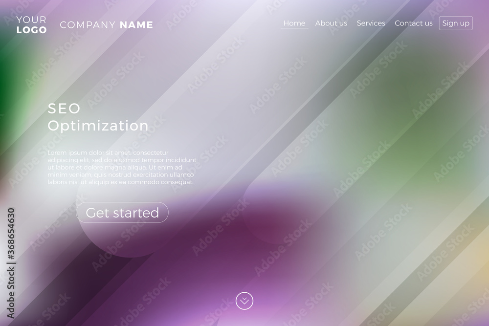 Aufkleber modern landing page template with blurred background and dynamic shapes. minimalistic creative illus