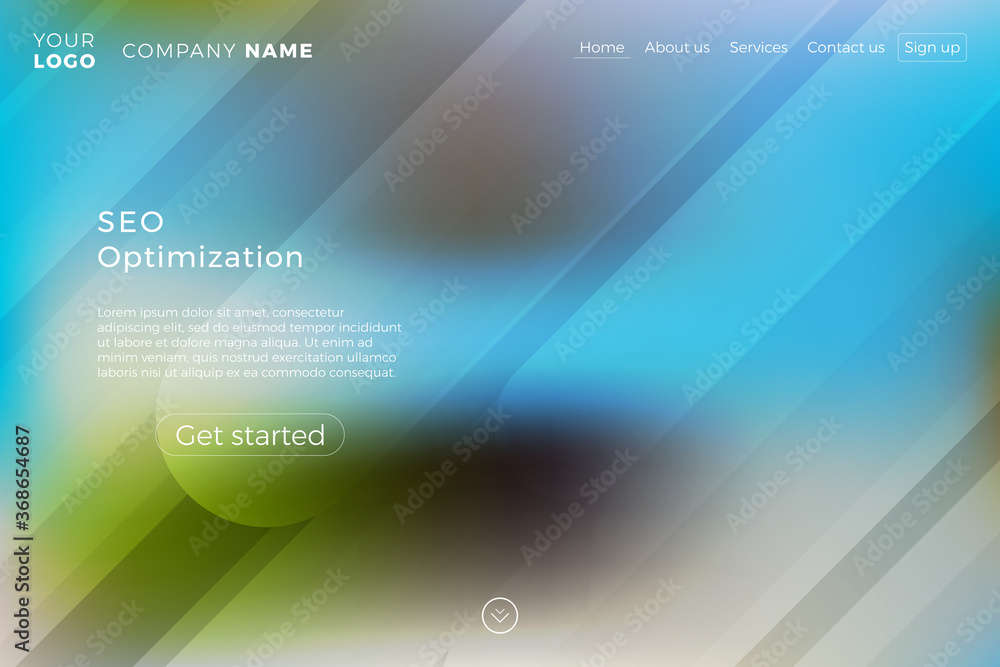 Aufkleber modern landing page template with blurred background and dynamic shapes. minimalistic creative illus