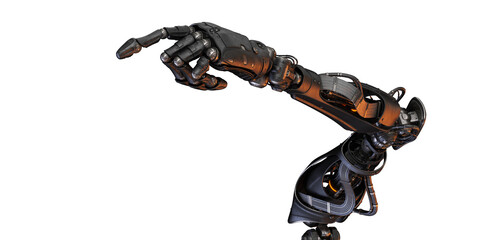 Sci-fi robotic arm pointing with index finger, 3d rendering