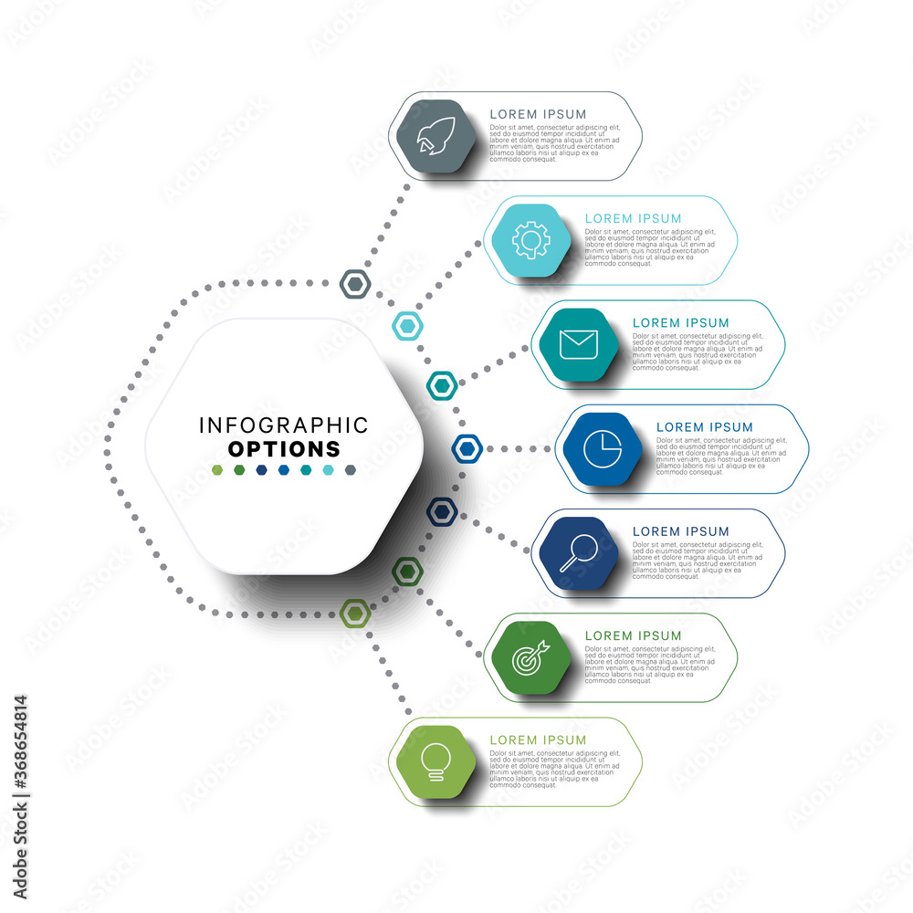 Fototapete modern infographic template with hexagonal relistic elements in flat colors on a white background. b