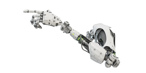 Sci-fi robotic arm pointing with index finger, 3d rendering