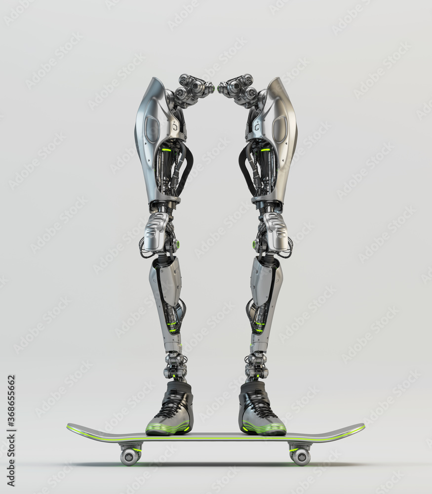 Aufkleber robotic legs on skateboard, 3d rendering on light background in front view