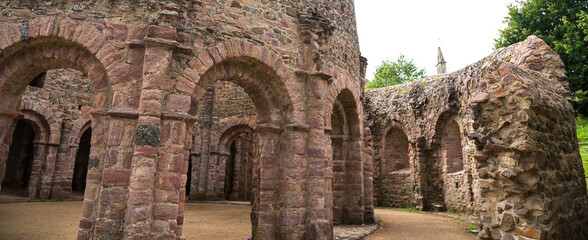 Lanleff temple ruins. Lanleff, Cotes-d'Armor, Brittany, France. Romanesque archetecture, circular building. 