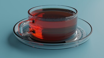 Glass cup filled with black tea 