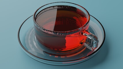 Glass cup filled with black tea 