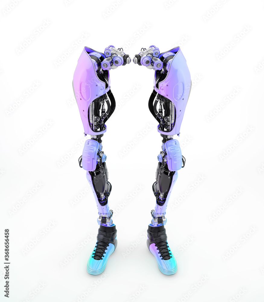 Poster replacement robotic leg part, 3d rendering on white background