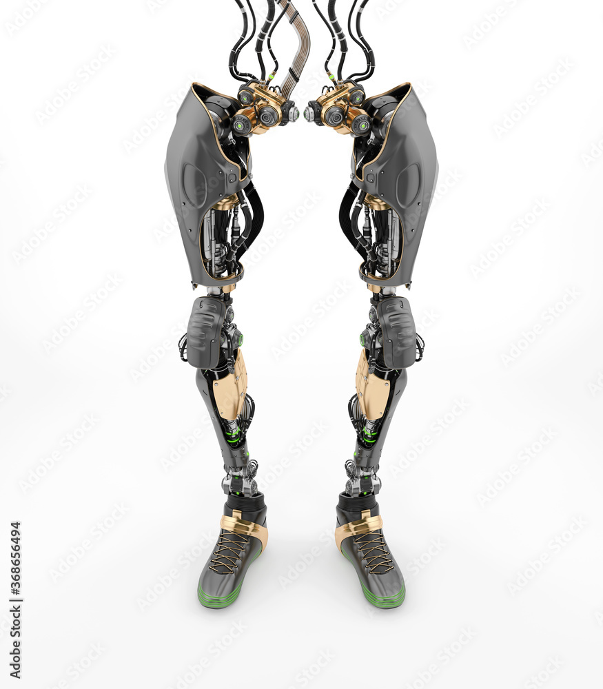 Poster replacement robotic leg part, 3d rendering on white background