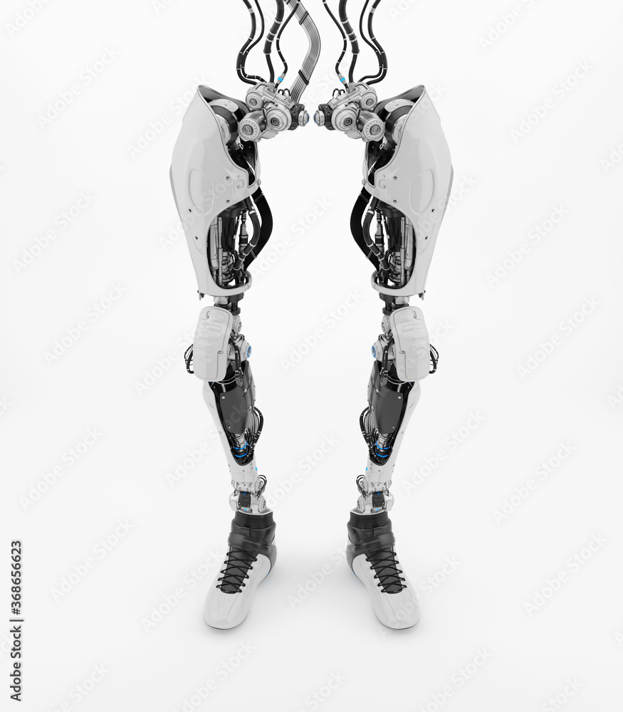 Poster replacement robotic leg part, 3d rendering on white background
