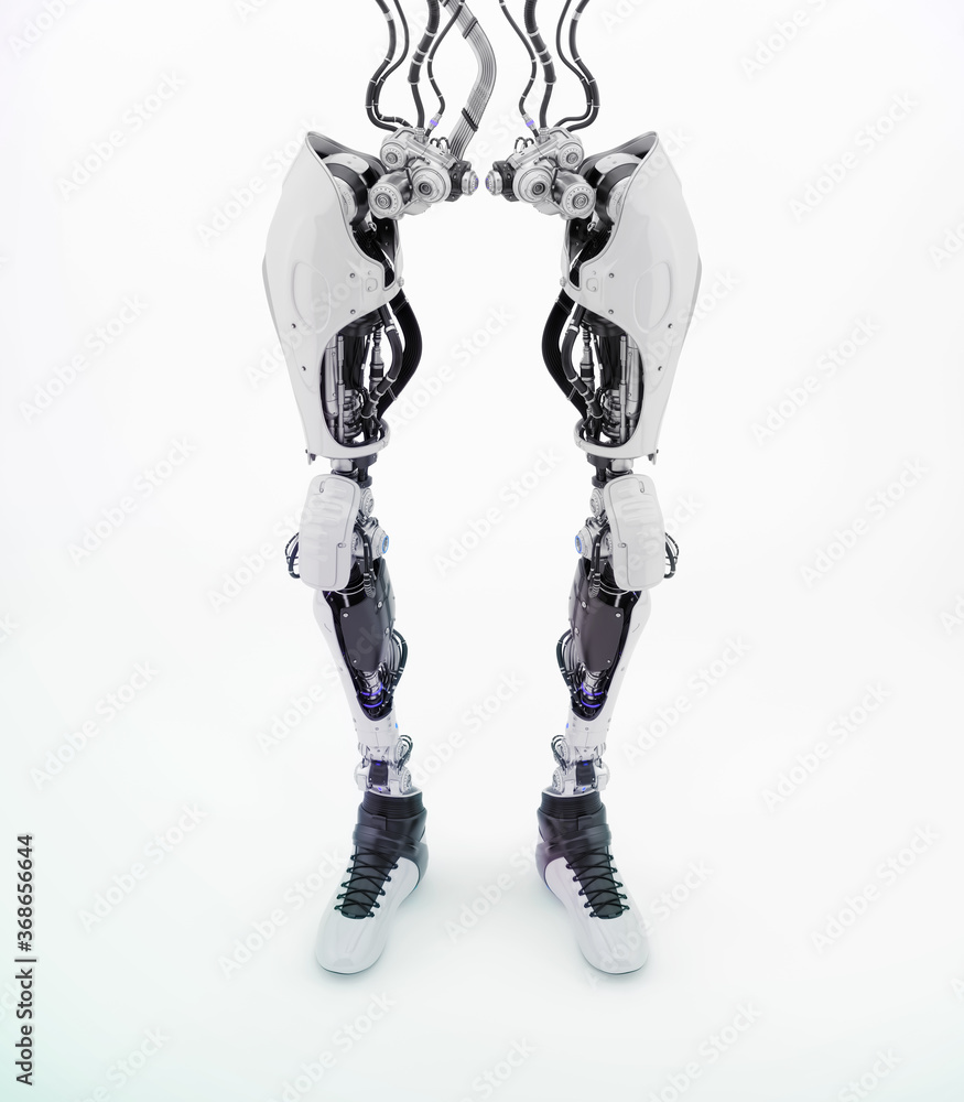 Poster replacement robotic leg part, 3d rendering on white background