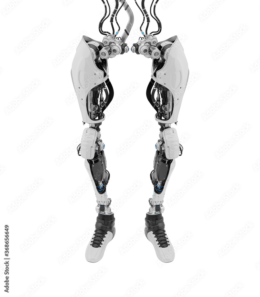 Poster replacement robotic leg part, 3d rendering on white background