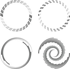 Set of black abstract tiny triangles in circle form. Geometric art. Halftone dots. Trendy design element for logo, tattoo, frame, symbol, web, prints, template, pattern and abstract background