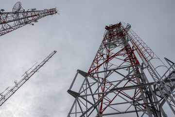 Fototapeta na wymiar Look up under telecommunication tower