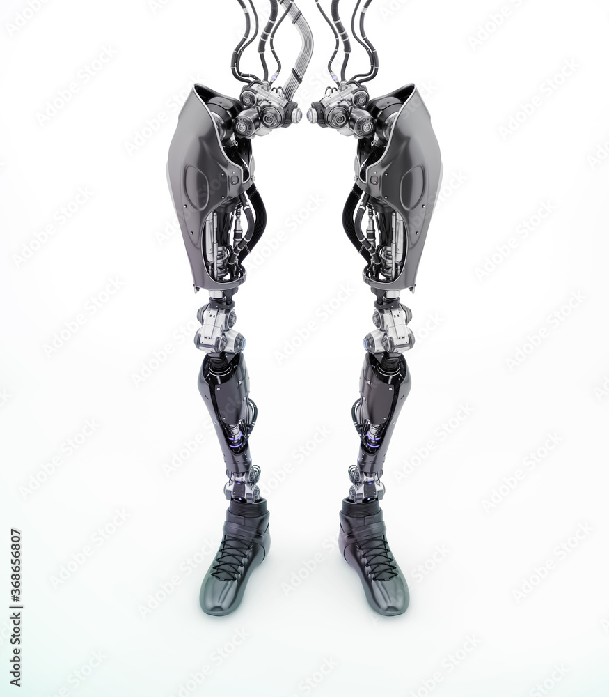 Poster replacement robotic leg part, 3d rendering on white background