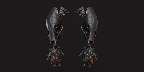 Futuristic replacement arm parts prosthesis, 3d rendering 