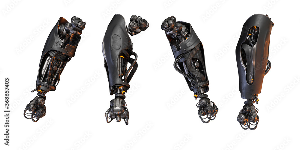 Sticker futuristic replacement arm parts prosthesis, 3d rendering