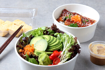 Avocado salad placed in a Japanese food box