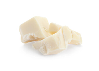 Pieces of delicious chocolate isolated on white