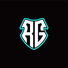 R G initial logo design with a shield shape