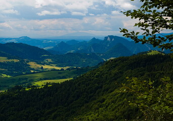 View from Mount Wysoka on the Three Crowns and valley. Pieniny National Park. Polish-Slovakian border