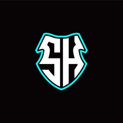 SH initial logo design with a shield shape
