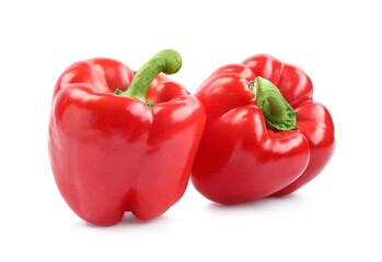 Ripe red bell peppers isolated on white
