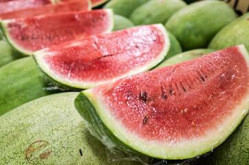 watermelon stacked on the marketplace