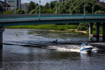 water activities on the river in summer