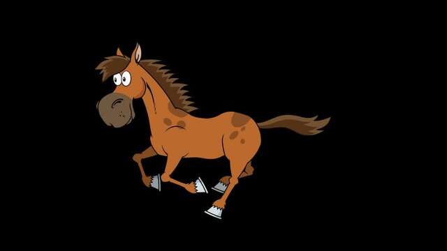 Brown Horse Cartoon Character Running.  4K Animation Video Motion Graphics Without Background