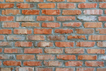 Old Red Brick Wall Background. Construction Masonry DIY Brickwork Concept.
