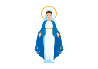 Holy Virgin Mary icon vector. Assumption of Mary vector illustration. Beautiful Virgin Mary icon isolated on a white background - obrazy, fototapety, plakaty