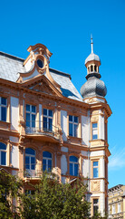 Close up picture of an old tenement house on Grunwaldzki Square in Szczecin, Poland.